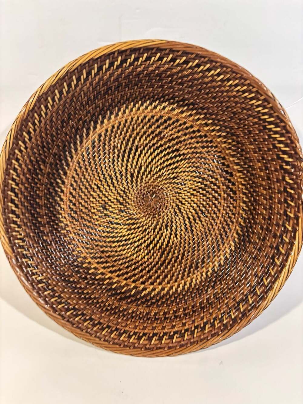 Handwoven Round Rattan Woven Decorative Basket Tray Bowl Brown 13 Inch